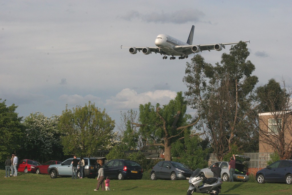 Airbus A380 at Heathrow's Myrtle Avenue Spotting Location